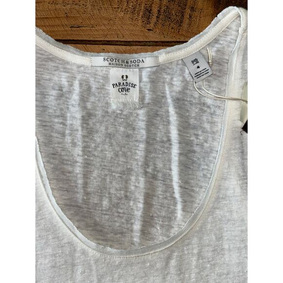 NWT Womens Scotch & Soda Cream 100% Linen Fringe Tank Top Boho Style Size 4 - Picture 3 of 8